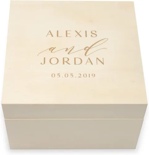 Vista 13 de WEDDINGSTAR Caja de regalo de recuerdo de madera grabada personalizada con tapa extraíble - fuente de bloque