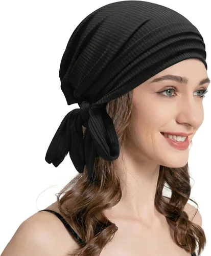Vista 12 de ZLYC Gorro de quimioterapia para mujer, bufanda suave para la cabeza, gorro elástico Verde sólido
