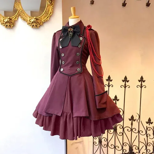 Vista 2 de CRNTCEM Vestido gótico de Lolita de Halloween, Hocus Pocus, con nudo de lazo, volantes, vintage, steampunk, vestido de fiesta para mujer