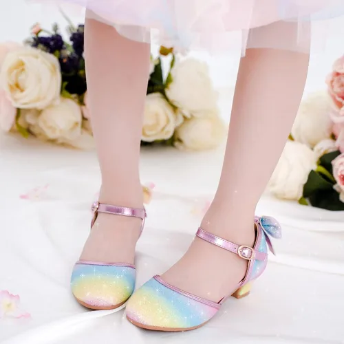 Vista 2 de Sandalias para niñas, tacones cerrados, para boda, fiesta, princesa, lazo con lentejuelas para niños pequeños y grandes