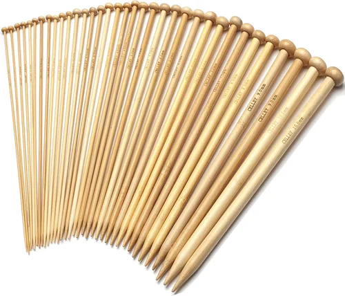 Vista 7 de Juego de agujas de tejer de bambú, agujas de tejer de madera para principiantes, 18 pares de tamaño de EE. UU. 0-15 (0.0-0.039 pulgadas) 14 pulgadas