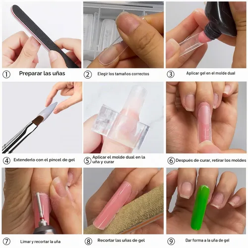 Vista 6 de 120 formas de uñas dobles, extensión larga de almendra, formas de uñas de poligel, cobertura completa, moldes de uñas reutilizables, 12 tamaños
