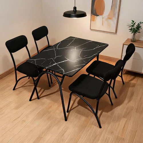 Vista 11 de GarveeHome Juego de mesa de comedor de 5 piezas para 4, mesa de cocina moderna con 4 sillas de bouclé, mesa de comedor rectangular con estante