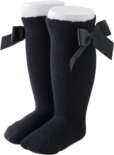 Vista 11 de BULINGNA Medias de princesa con lazo para bebé, color sólido, con volantes, hasta la rodilla, para uniforme escolar, leggings Surtido 6 pares