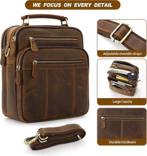Vista 5 de Jack&Chris Bolso Mensajero de Cuero para Hombre, Bolso Bandolera de Hombre para Trabajo y Negocios