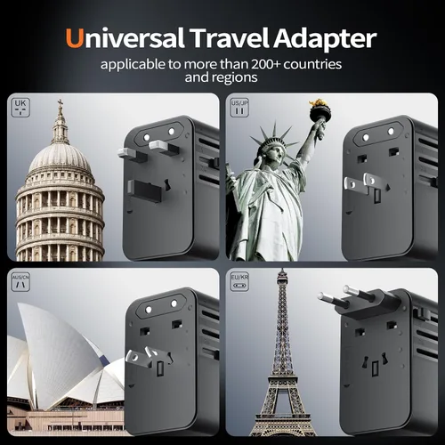 Vista 2 de Adaptador de viaje universal, adaptador de enchufe de viaje para EE. UU./UE/Reino Unido/AU y más de 200 países en todo el mundo, adaptador