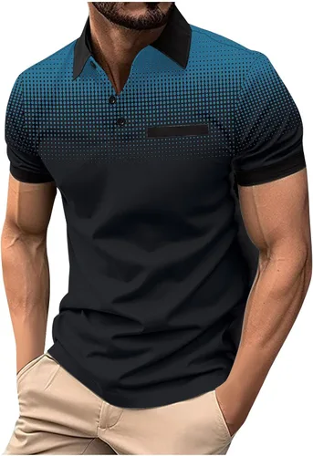 Vista 12 de Mens Shirts Casual Stylish Button Down Short Sleeve Polo Shirt Summer Vacation Shirts Loose Athletic Pullover Tee