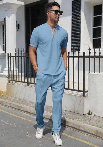 Vista 31 de FZNHQL Conjunto deportivo de moda para hombre, 2 piezas, casual, atlético, para correr, manga corta/larga, conjunto para hombre