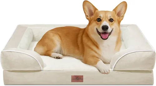 Vista 34 de Comfort Expression - Cama ortopédica para perros medianos, 28 x 19 pulgadas, cama impermeable y de apoyo de espuma con cojines removibles, sofá