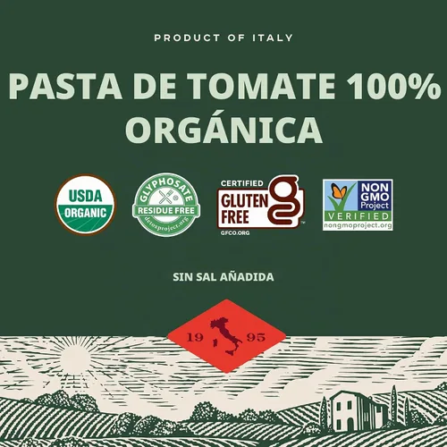 Vista 6 de Bionaturae Pasta de tomate orgánica, pasta de tomate sin sal, pasta de tomate en un frasco, apta para cetogénicos, sin OMG, orgánica certificada por
