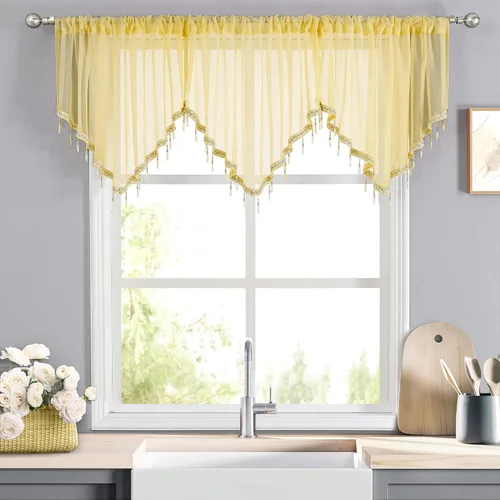 Vista 16 de WUBODTI Cortinas transparentes con cenefa con cuentas negras para ventanas, 1 unidad, cenefas de cortina semitransparentes para dormitorio y cocina