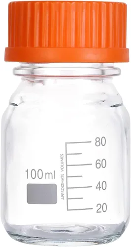 Vista 10 de Moonetto Botella de vidrio redonda de una pieza de 2 litros con tapa naranja de polipropileno GL45 (67.6 fl oz)