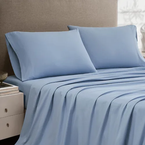 Vista 26 de Linen Closet Sábana bajera ajustable de 100% algodón solamente - Tamaño Full, azul - Tejido de percal nítido, fresco y transpirable, bolsillo