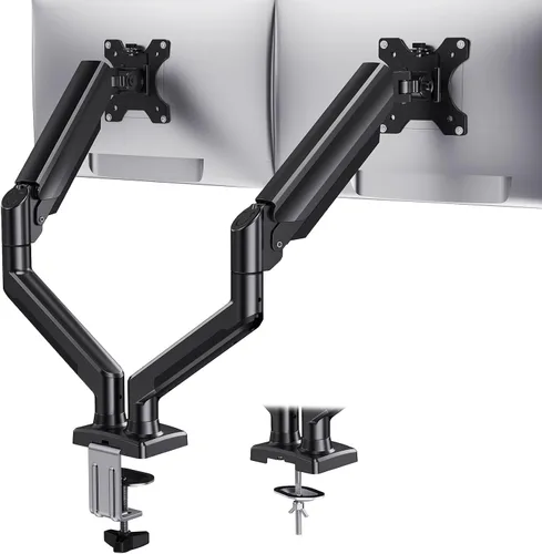 Vista 8 de HUANUO Soporte de monitor doble para 2 monitores de hasta 30 pulgadas, cada brazo soporta un máximo de 22 libras, soporte de monitor doble