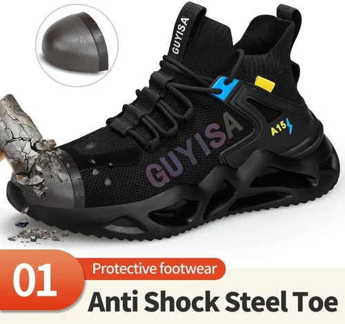 Vista 2 de KGJIANDA Zapatos de punta de acero para hombres, botas industriales de seguridad, zapatos ligeros y duraderos, tenis de alta calidad de construcción