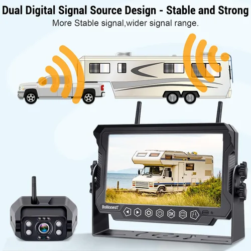 Vista 7 de Cámara de respaldo inalámbrica digital FHD 1080P y monitor DVR de 7 pulgadas, compatible con pantalla dividida dual/cuádruple para remolques