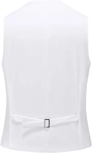 Vista 2 de UNINUKOO Chaleco de traje para hombre, ajustado, vestido formal, chaleco casual de cuatro botones, chaleco de traje de esmoquin