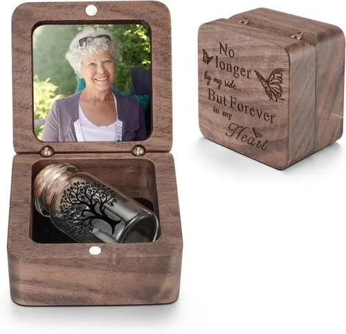 Vista 16 de SOITIS Urnas pequeñas para cenizas humanas, recuerdo de acero inoxidable, mini urnas para cenizas humanas, caja de madera para compartir cenizas