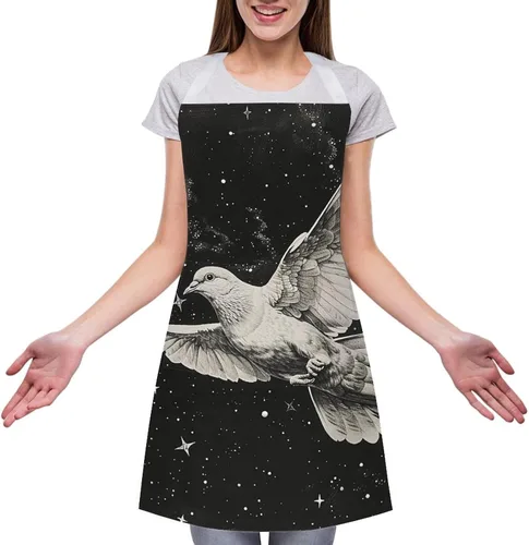 Vista 3 de MUSM Apron for Adults - 27.6 X 31.5 Inch, Heavy-Duty Polyester Aprons with Two Large Pockets, Waterproof Star Bird Print Kitchen Apron for Cooking