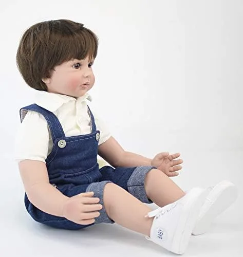 Vista 3 de RXDOLL Muñecas de bebé Reborn realistas de 24 pulgadas, 23.6 in, muñeca Reborn Bebe con ojos grandes con pantalones de mezclilla para niños, regalos