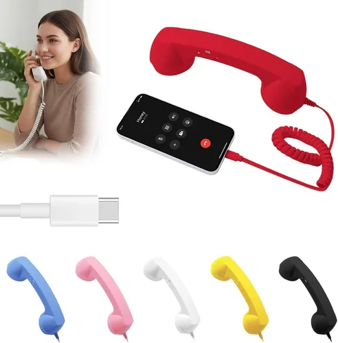 Vista 9 de Auricular de Teléfono Retro, Auricular de Teléfono Retro para iPhone y Android, Teléfono Vintage de la Vieja Escuela con Cable para Teléfonos Rosa