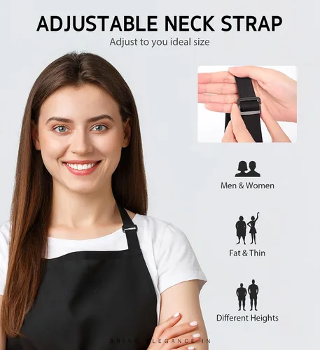 Vista 5 de Syntus Paquete de 12 delantales con peto, delantales unisex, ajustables, 100% algodón con 2 bolsillos, delantales de cocina para mujeres y hombres