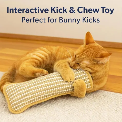 Vista 2 de Interactive Catnip Chew Toy for Indoor Cats, Refillable Sisal Catnip Kicker Pillow with Organic Catnips, Durable Teething & Scratching Toy for