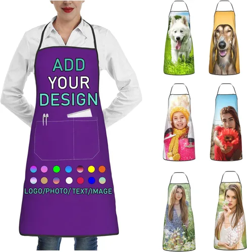 Vista 41 de Delantal personalizado con 2 bolsillos, personalizable con nombre, texto, logotipo, foto, cocina, horneado, delantal de cocina para mujeres y hombres
