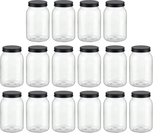 Vista 9 de novelinks Tarros de plástico de 32 onzas y tarros de plástico transparente Negro