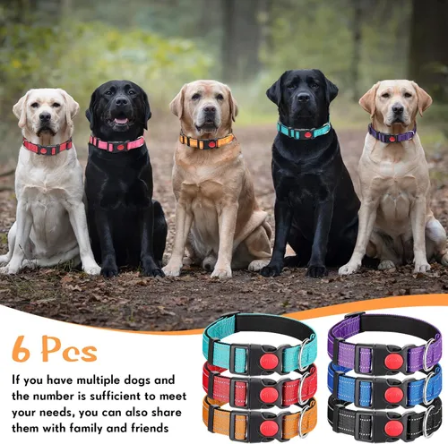 Vista 6 de Sweetude Paquete de 6 collares reflectantes para perro con hebilla de bloqueo de seguridad, suave acolchado de nailon transpirable, collar ajustable