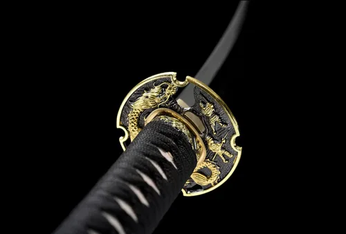 Vista 5 de Juego de espada samurái japonesa templada de arcilla funcional completa Katana Wakizashi Tanto Set 3 piezas puede cortar árbol