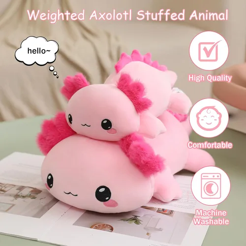 Vista 2 de SQEQE Peluche de ajolote con peso, animal de peluche de ajolote con peso, lindo juguete de almohada rosa suave, regalo para niños y adultos, 9.8