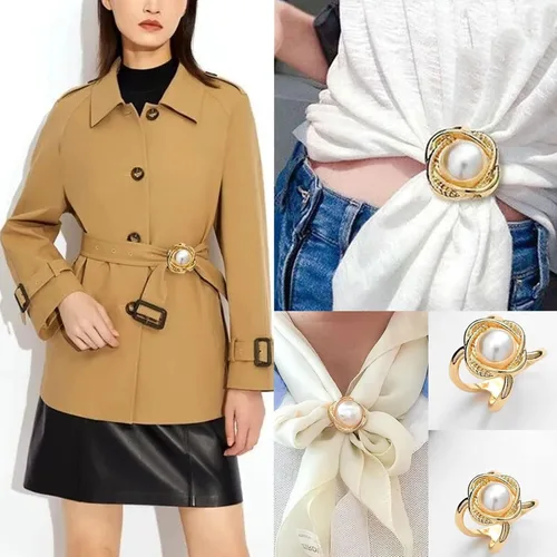 Vista 120 de 4 piezas de clip de anillo de bufanda para mujer, broche de perlas y flores, hebilla de metal para chal, accesorios de decoración para damas y niñas