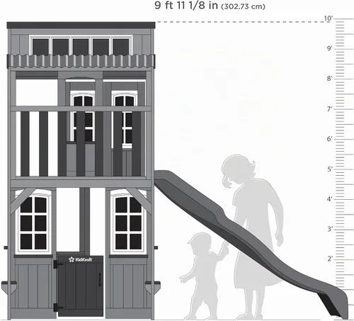Vista 11 de KidKraft Cliffbrook - Casa de juegos de madera para exteriores de dos pisos con tobogán