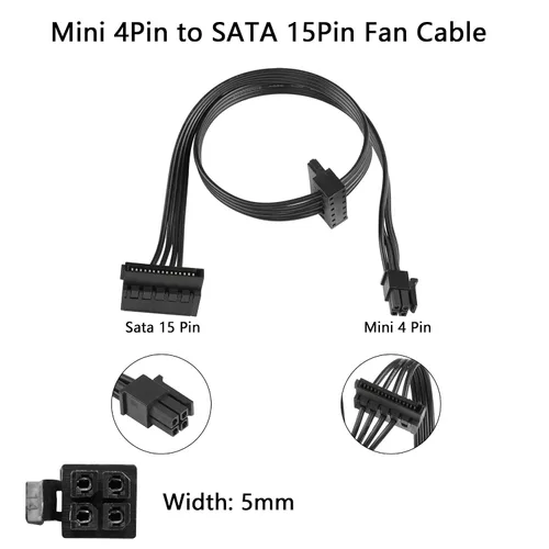 Vista 5 de YACSEJAO Cable divisor de alimentación SATA Mini de 4 pines a 2 pines en ángulo recto de 15 pines para HDD, SSD, unidades ópticas, cable