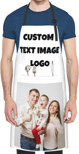 Vista 3 de Delantales de cocina personalizados para mujeres y hombres con bolsillos, personalizable, nombre, texto, logotipo, foto, chef, delantal de cocina