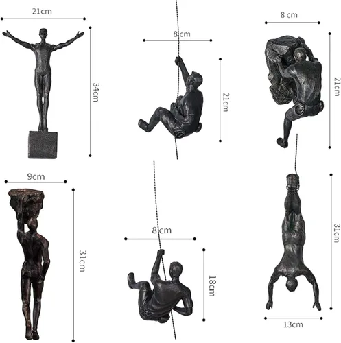 Vista 2 de Juego grande de 6 hombres trepadores de pared, 6 hombres escaladores negros + 3 rocas para ocultar uñas, decoración de pared, arte de pared