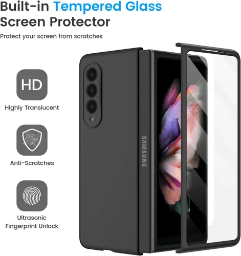 Vista 3 de Ruky para Galaxy Z Fold 3 Estuche de cuerpo completo, protector de pantalla incorporado, estuche protector ultradelgado de PC duro, antiarañazos, a