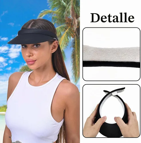 Vista 2 de Sombreros con visera para el sol, para mujer, ala ancha, ajustable, con Negro