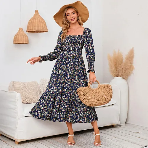 Vista 5 de Women's Wedding Dresses for Guest Dress Floral Spring Layered Pleated Beach Swing Dress Summer Dresses Casual