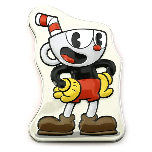 Vista 2 de CupHead Tin Candy Sours (paquete de 2) relleno de regalo sabor naranja con 2 calcomanías GosuToys