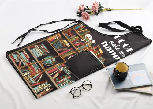 Vista 7 de MBMSO Delantal de libro con bolsillos, delantal de ratón de biblioteca, regalo para amantes de los libros, libros de regalo para lector de libros
