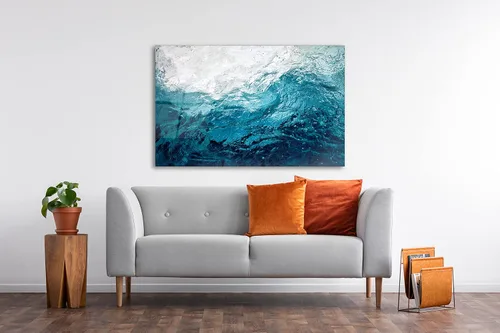 Vista 5 de Arte de pared de vidrio agua del océano - Regalo de inauguración de la casa - Ideas de diseño de interiores - Arte de pared con impresión grande