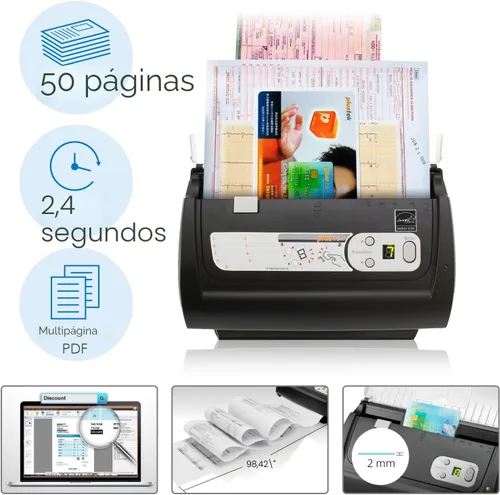 Vista 2 de Plustek Escáner de documentos de escritorio PS186, con alimentador automático de documentos de 50 páginas (ADF). para Windows 7/8/10/11