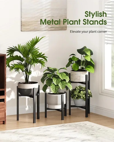 Vista 8 de Paquete de 3 soportes para plantas ajustables para interiores, soporte moderno de metal para plantas de interior, soportes resistentes para plantas