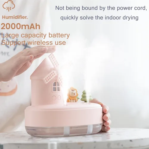 Vista 4 de Humidificadores ultrasónicos para dormitorio y oficina, humidificador de niebla fría con caja de música, humidificador de viento giratorio para bebé