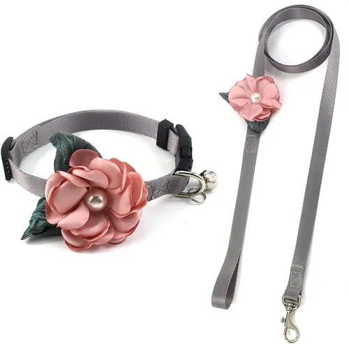 Vista 7 de Collar de perro y gato con flor de geranio, collar de nailon para cachorro con campana de perlas, accesorio de disfraz de Yorkie de Chihuahua Rosado