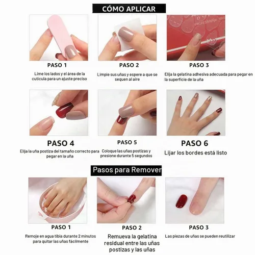 Vista 6 de RikView Uñas acrílicas de presión larga, uñas postizas de ataúd rojo con diseño de otoño, cubierta completa, 24 unidades/juego
