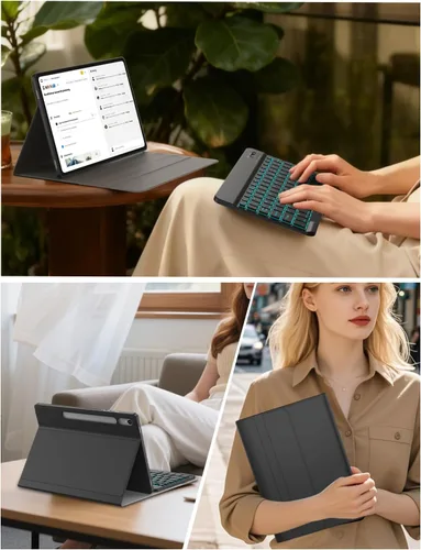 Vista 7 de Funda para teclado retroiluminada para Samsung Galaxy Tab S10 Lite/S10 FE/S9 FE 5G 10.9"/ Tab S9 11", teclado inalámbrico desmontable magnético de 7