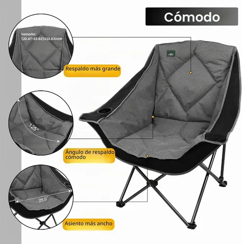 Vista 5 de Northroad Silla de campamento plegable, silla de campamento portátil de gran tamaño con soporte para tazas, silla de césped acolchada resistente